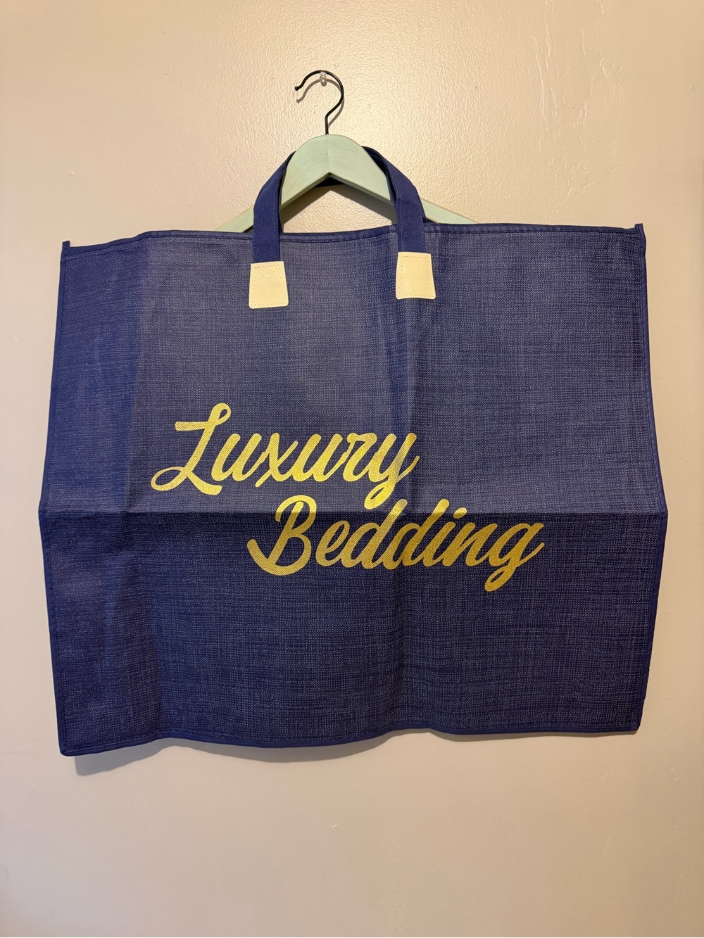 Luxury Bedding Navy Storage Tote with Gold Script